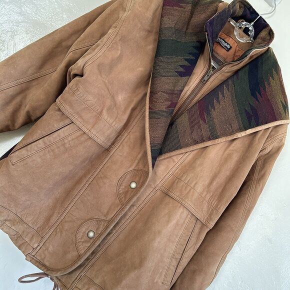 80s Wilson Leather Aztec Jacket Thinsulate Full Zip Womens XS - Picture 4 of 14